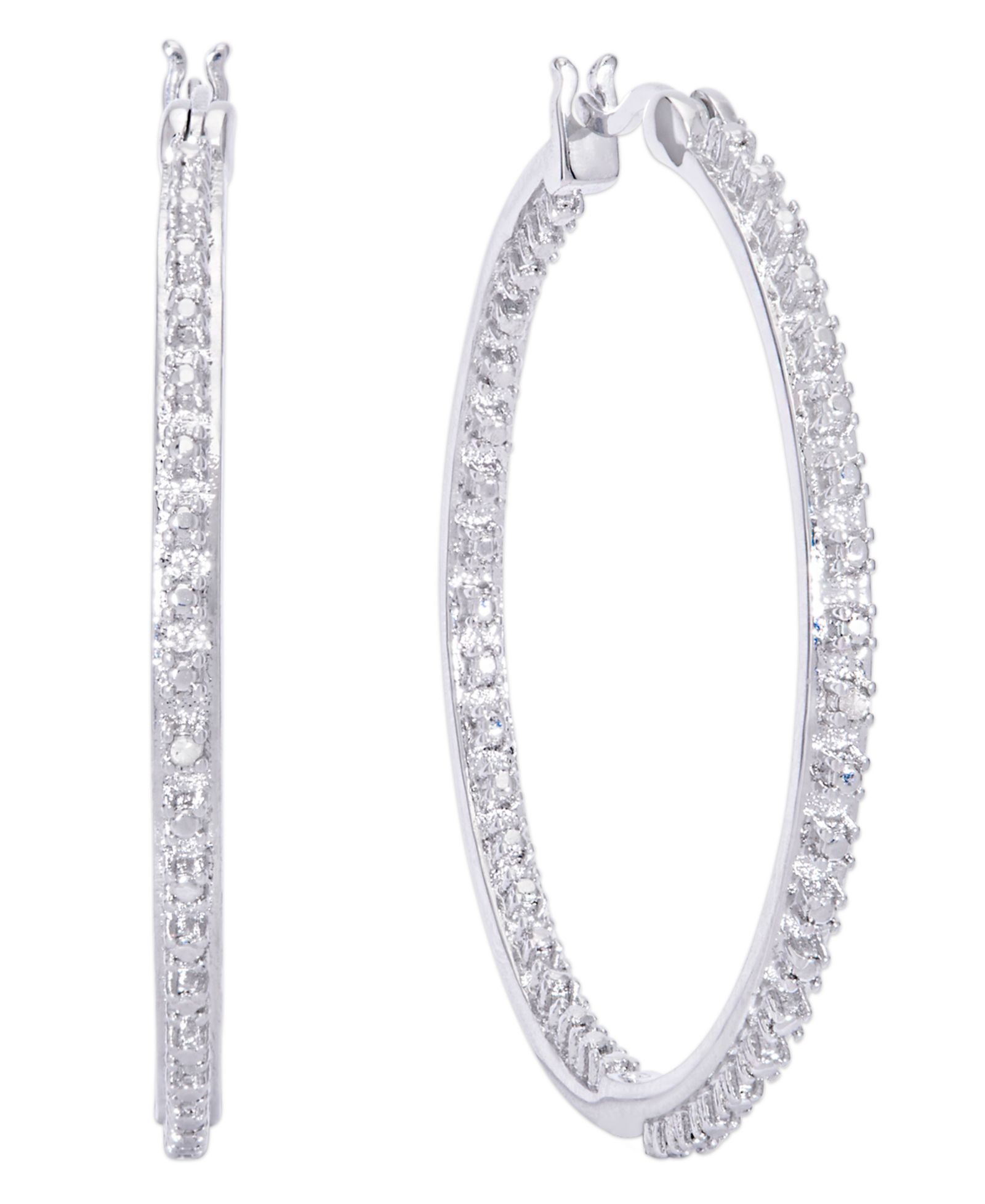 Серьги-кольца с бриллиантовым акцентом Silver Plate или Rose Gold Plate