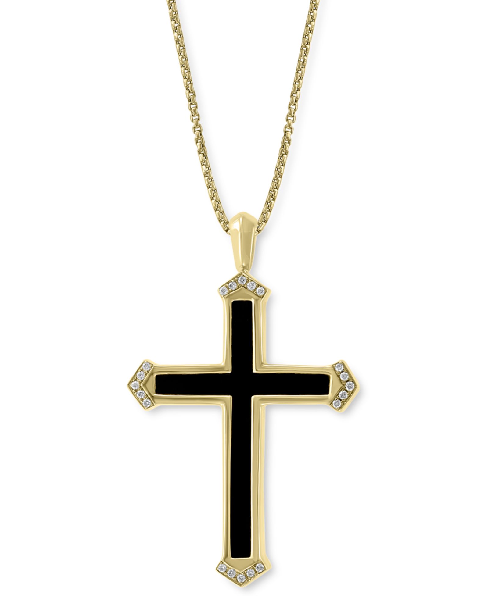 Подвеска-кулон EFFY® Men's Onyx & Diamond (1/10 ct. t.w.) Cross 22" в 14k Gold