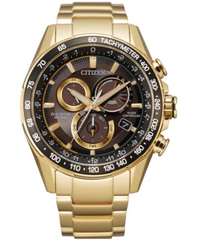 Мужские часы Citizen Eco-Drive Chronograph PCAT Gold-Tone Stainless Steel Bracelet 43mm