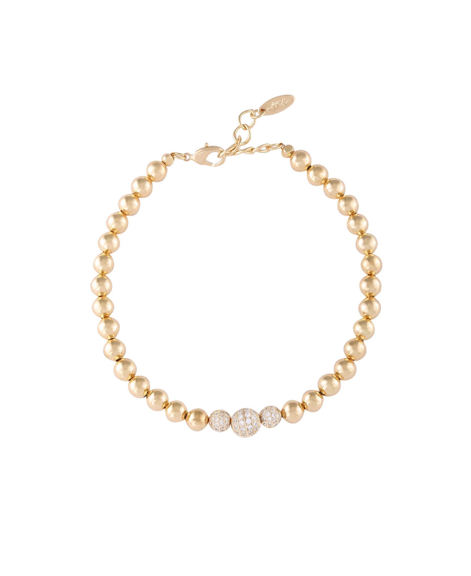ETTIKA Gold Plated and Cubic Zirconia Beaded Ball Anklet