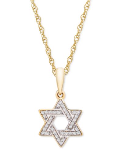 Wrapped™ Diamond Star of David 18" Pendant Necklace (1/10 ct. t.w.) in 10k White or Yellow Gold, Created for Macy's