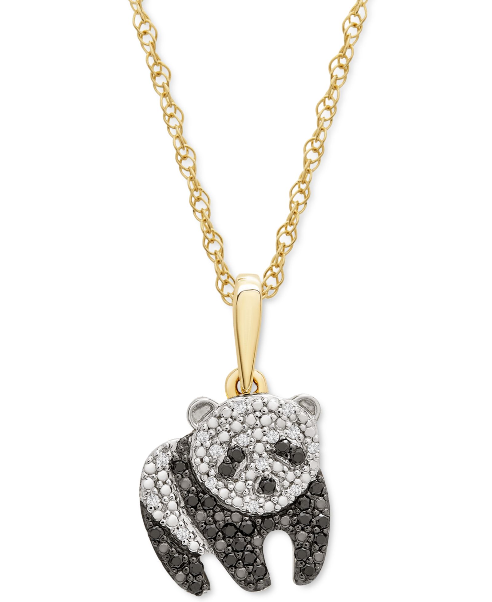 Wrapped™ ожерелье-подвеска Black & White Diamond Panda 18" 1/10 ct. t.w. в 10k золоте