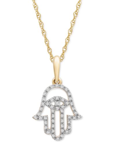 Подвеска Wrapped Diamond Hamsa Hand 18" в 10k Yellow or White Gold
