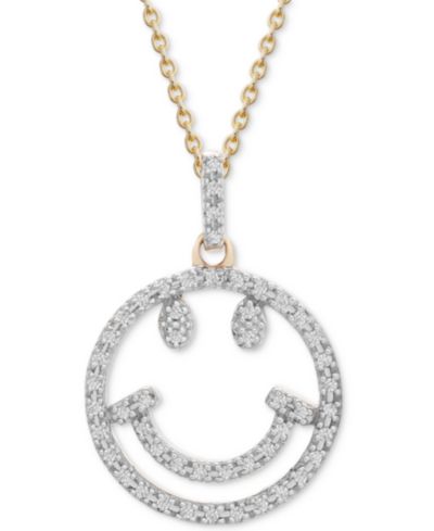 Подвеска Wrapped™ Diamond Smiley Face 18" в 10k Gold