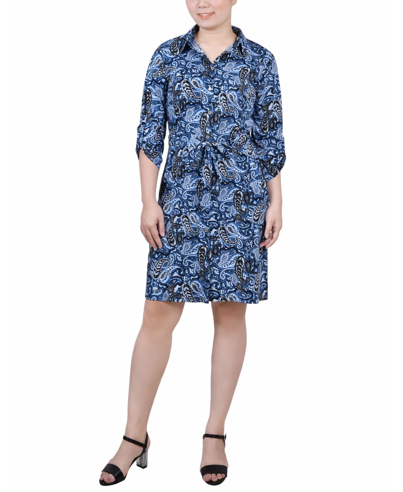 Женское принтованное платье-рубашка с рукавом 3/4 NY Collection Petite