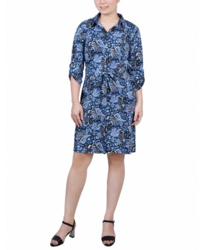 Женское принтованное платье-рубашка с рукавом 3/4 NY Collection Petite