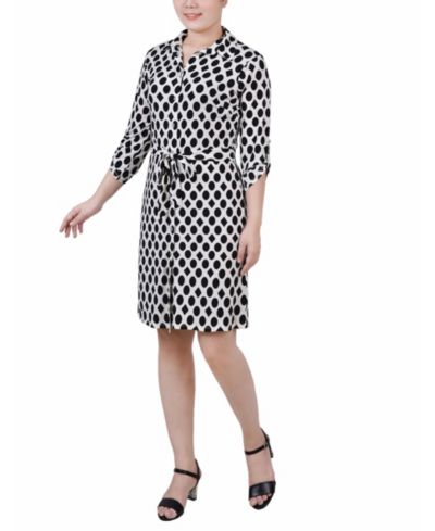 NY Collection Petite 3/4-Sleeve Printed Shirt Dress
