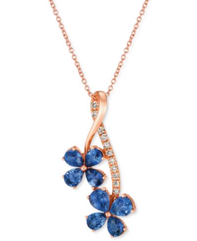 Le Vian подвеска-кулон Flower из розового золота 14k с сапфиром Blueberry и бриллиантом Nude