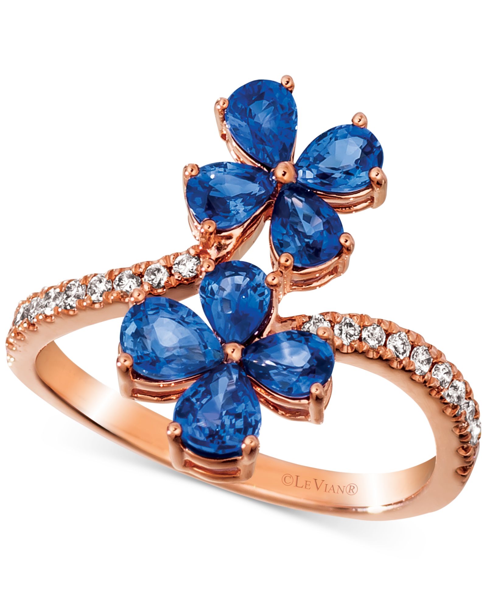 Le Vian Blueberry Sapphire и Nude Diamond кольцо с цветами в розовом золоте 14k
