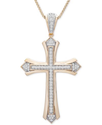 Мужской кулон Diamond Cross 22" в 14k Gold-Plated Sterling Silver