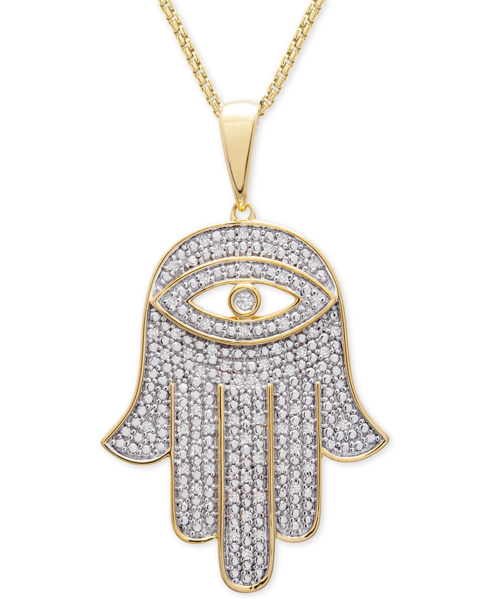 Men's Diamond Hamsa Hand 22" Pendant Necklace (1/4 ct. t.w.) in 14k Gold-Plated Sterling Silver or Sterling Silver