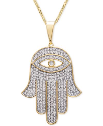 Мужской кулон Diamond Hamsa Hand 22" (1/4 ct. t.w.) в 14k Gold-Plated Sterling Silver или Sterling Silver