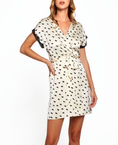 Женский Nadia Polka Dot and Lace Trim Cap Sleeve Wrap Lingerie