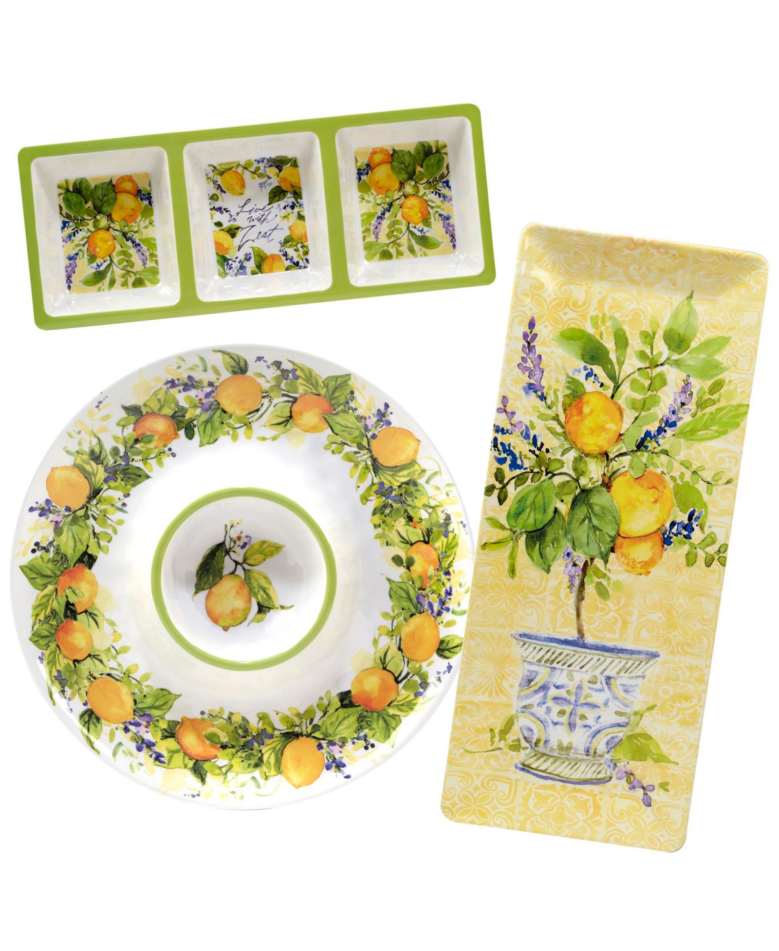 Набор для сервировки Certified Lemon Zest 3 Piece Melamine Hostess Set