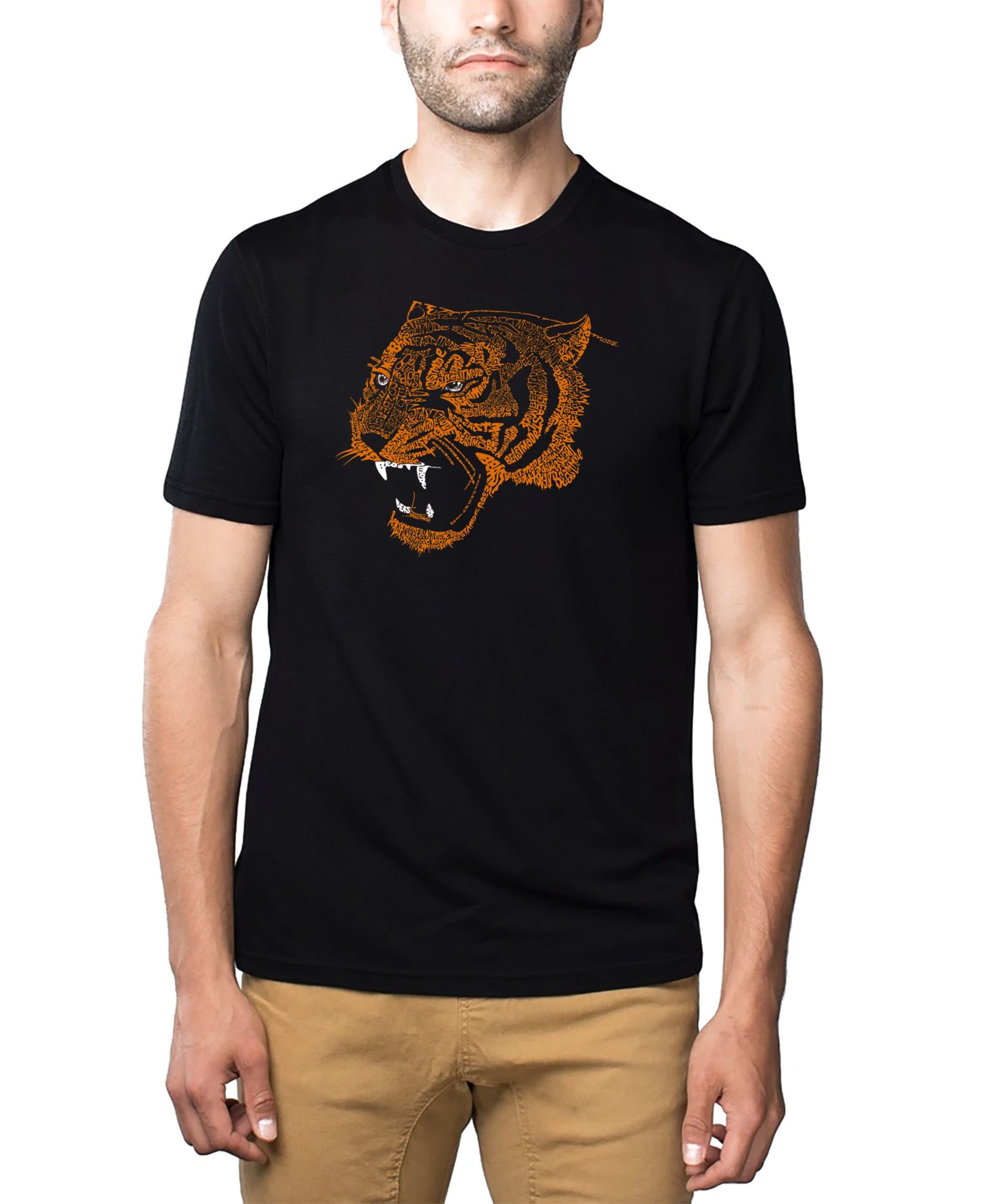 LA Pop Art Men's Cotton/Poly Blend Word Art Beast Mode Tiger T-shirt
