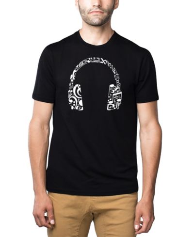 LA Pop Art Мужская футболка из смеси хлопка и полиэстера с принтом Music Notes Headphones