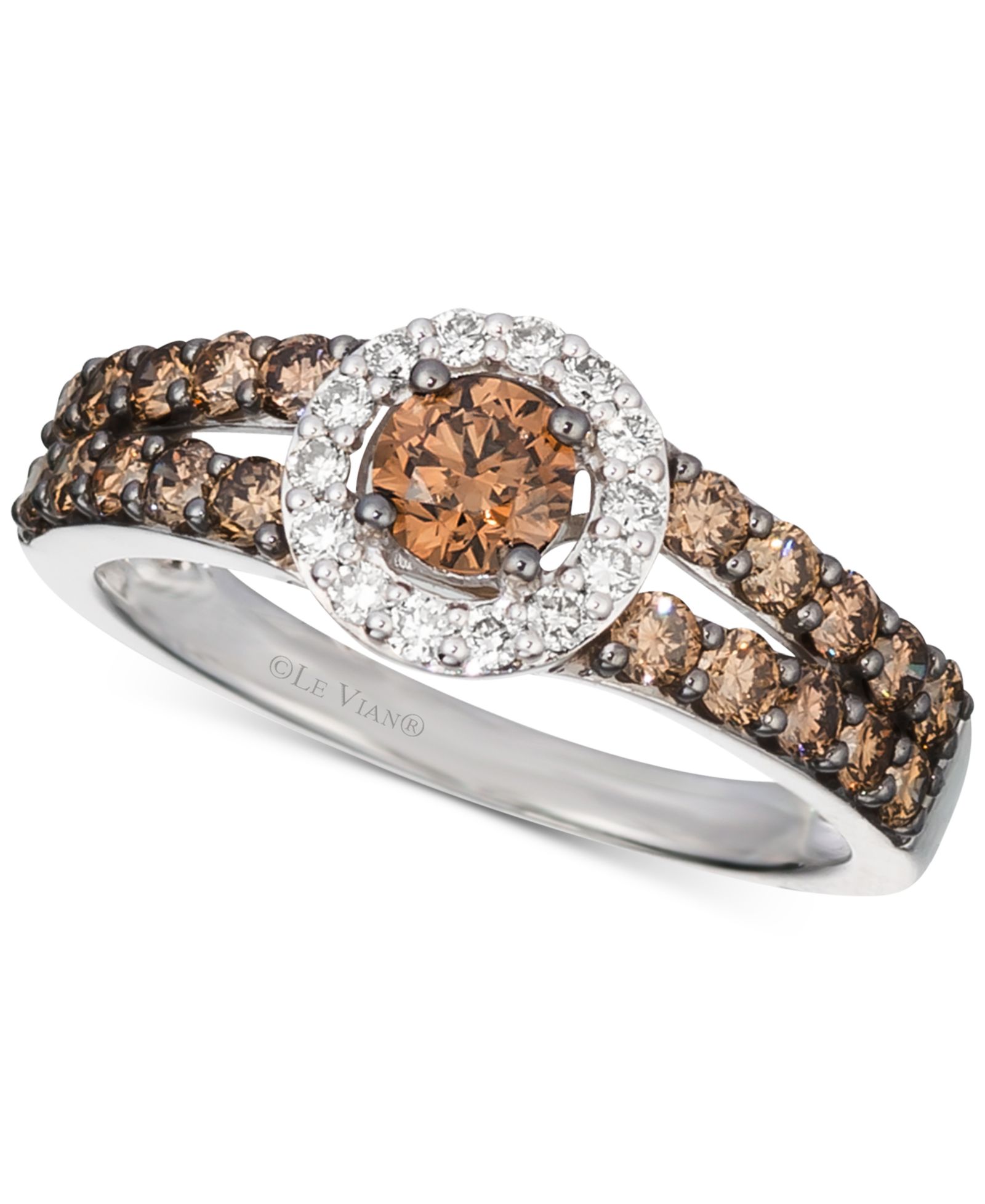 Le Vian® Chocolate Diamond (1 ct. t.w.) & Nude Diamond (1/8 ct. t.w.) Halo Ring in 14k White, Yellow or Rose Gold