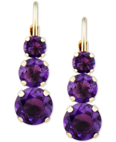 Серьги-подвески с аметистом и тремя камнями (1-3/8 ct. t.w.) в 14k Gold