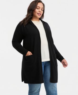 Charter Club Plus Size Hooded 100% Cashmere Cardigan, Macy's Exclusive