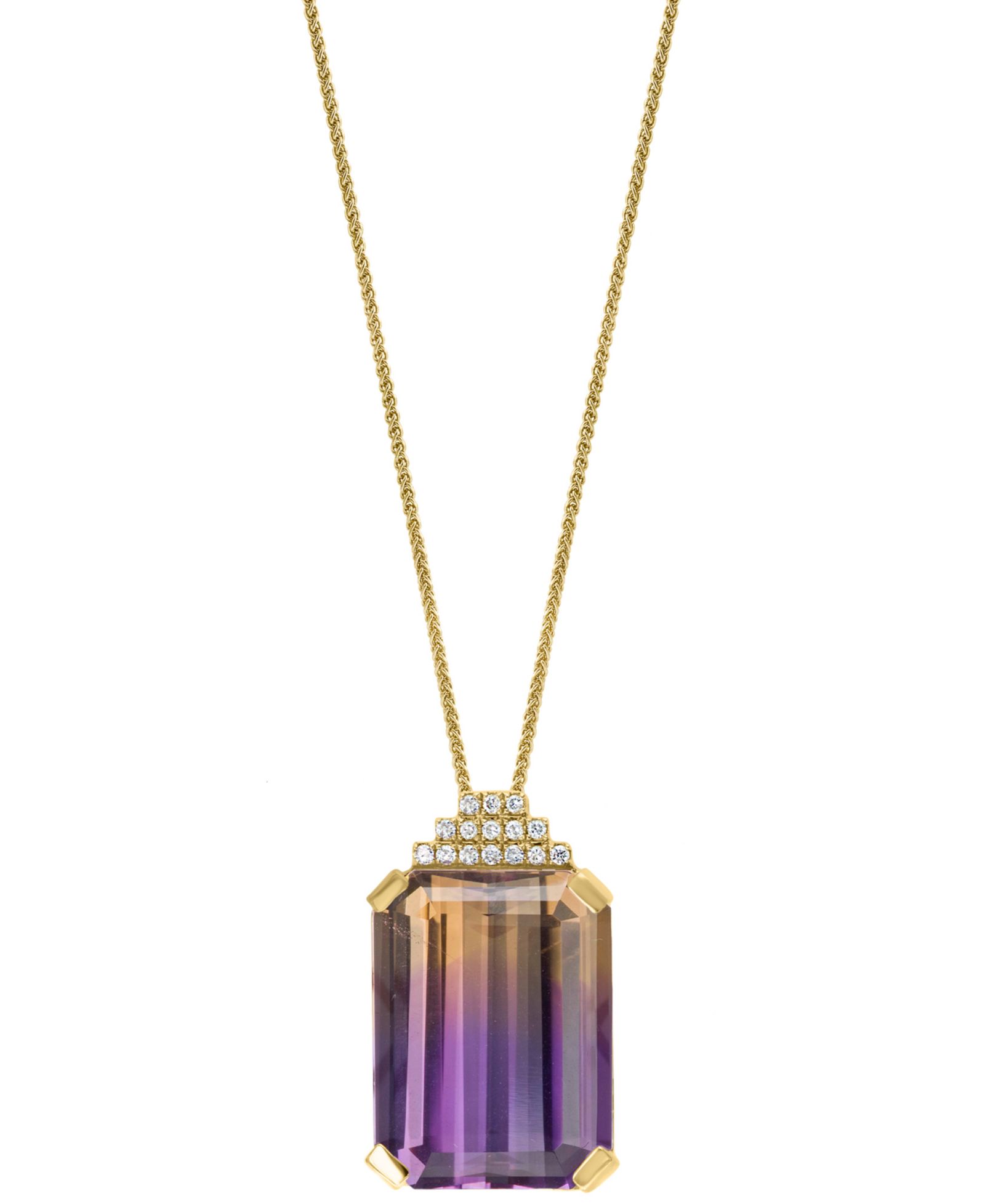 Подвеска на ожерелье 18" с аметрин (13-5/8 ct. t.w.) и бриллиантом (1/20 ct. t.w.) в золоте 14k