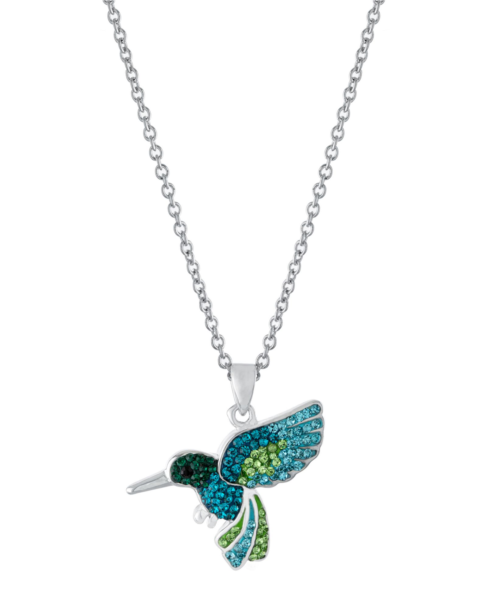 Crystal Hummingbird Pendant 16+2" Extender Chain In Silver Plated