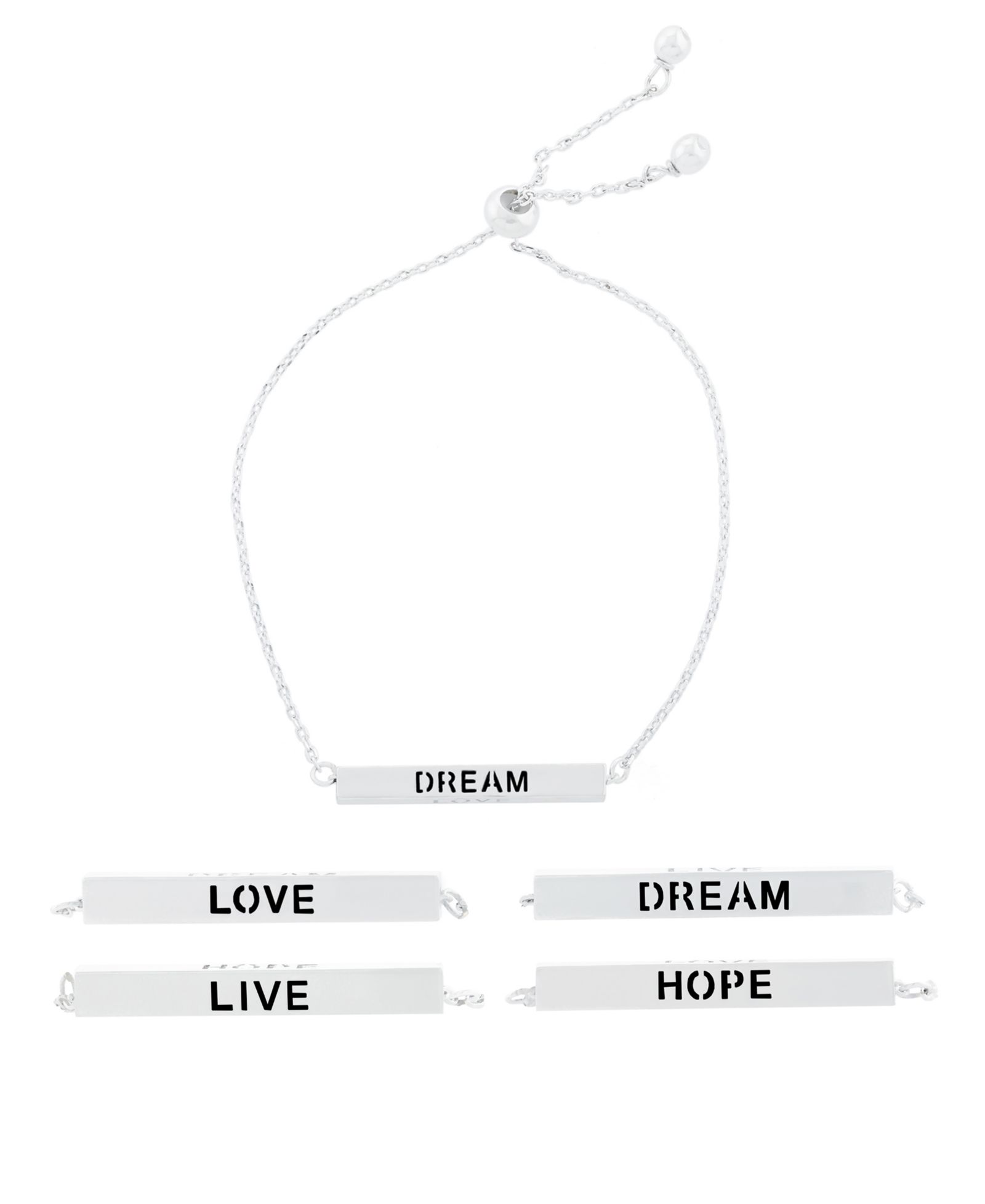 Браслет Macy's Inspirational Love, Hope, Live, Dream 4 Sided Bar Adjustable Silver Plated