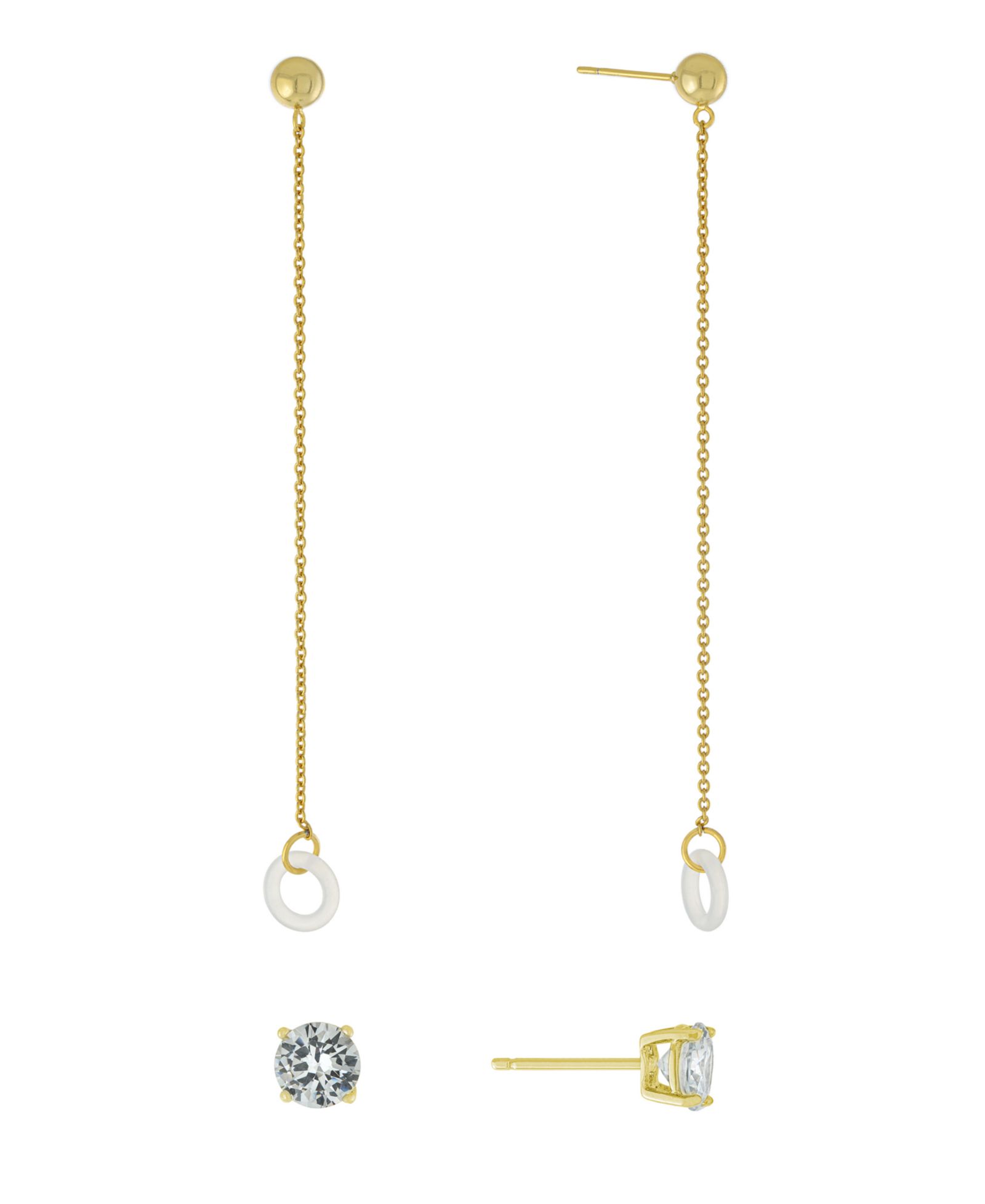 Cubic Zirconia Studs and Chain Drop Air Pods Holder in Gold Over Silver Plated