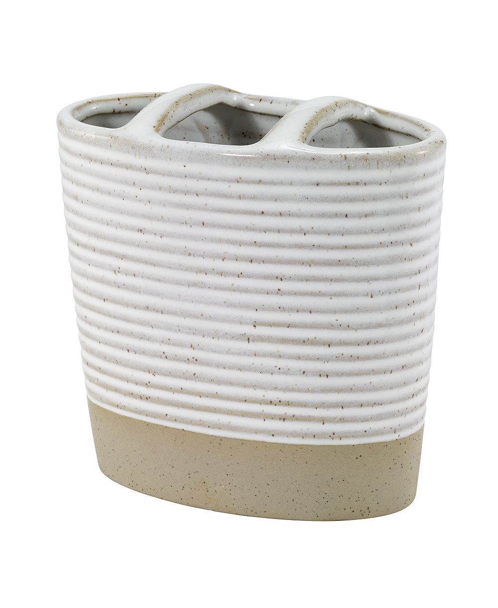 Avanti Drift Lines Textured Ribbed Ceramic Toothbrush Holder