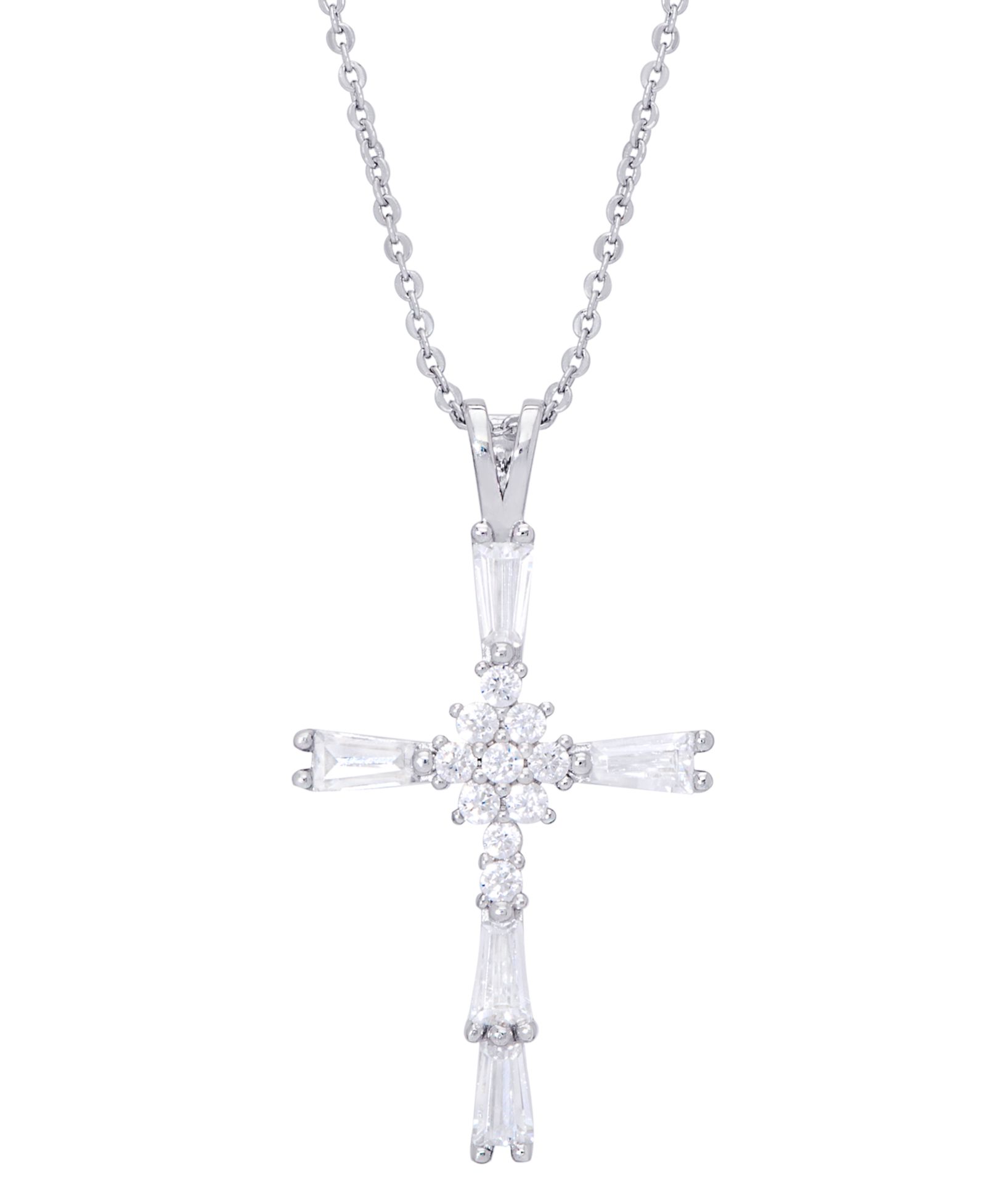 Подвеска Cubic Zirconia Cross в виде ожерелья с серебряным напылением, 18"