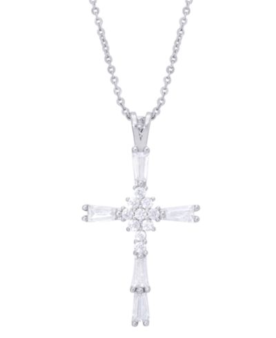 Подвеска Cubic Zirconia Cross в виде ожерелья с серебряным напылением, 18"