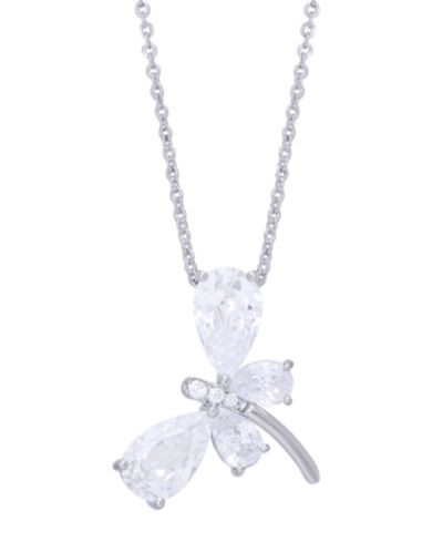 Подвеска Dragonfly из Cubic Zirconia, ожерелье 18" Silver Plate