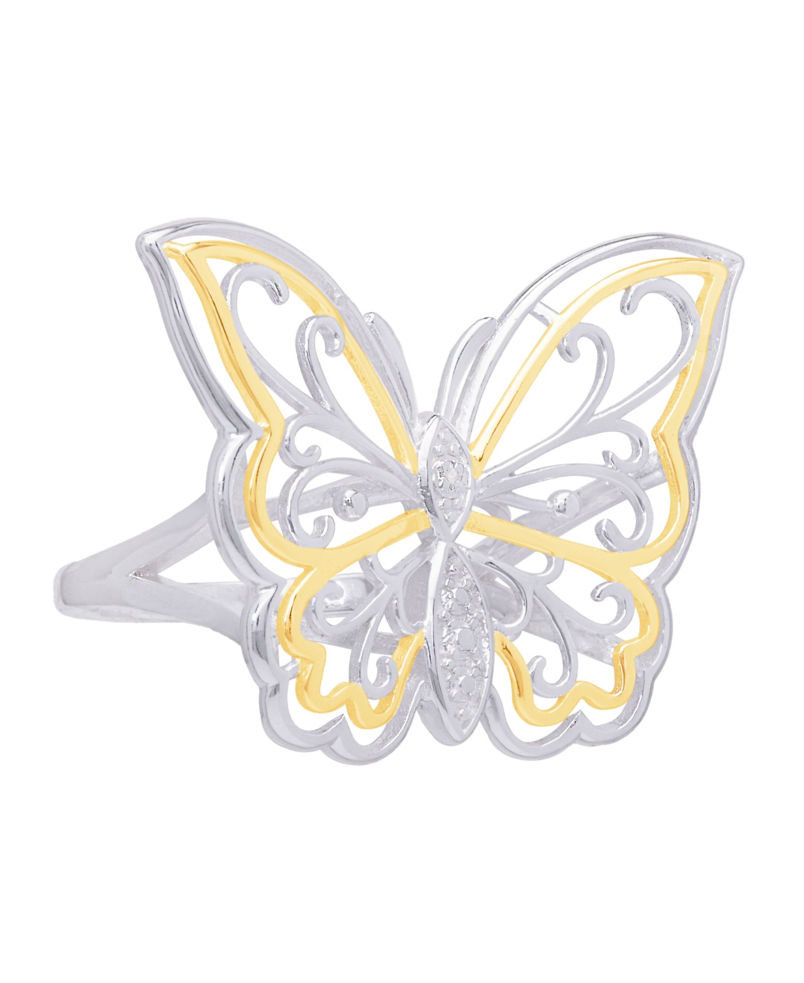 Diamond Accent Butterfly Ring in Gold and Silver Plate