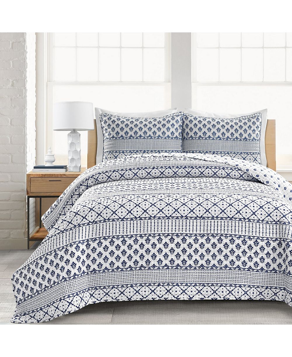 Lush Décor Monique Stripe 3 Piece Quilt Set, Full/Queen
