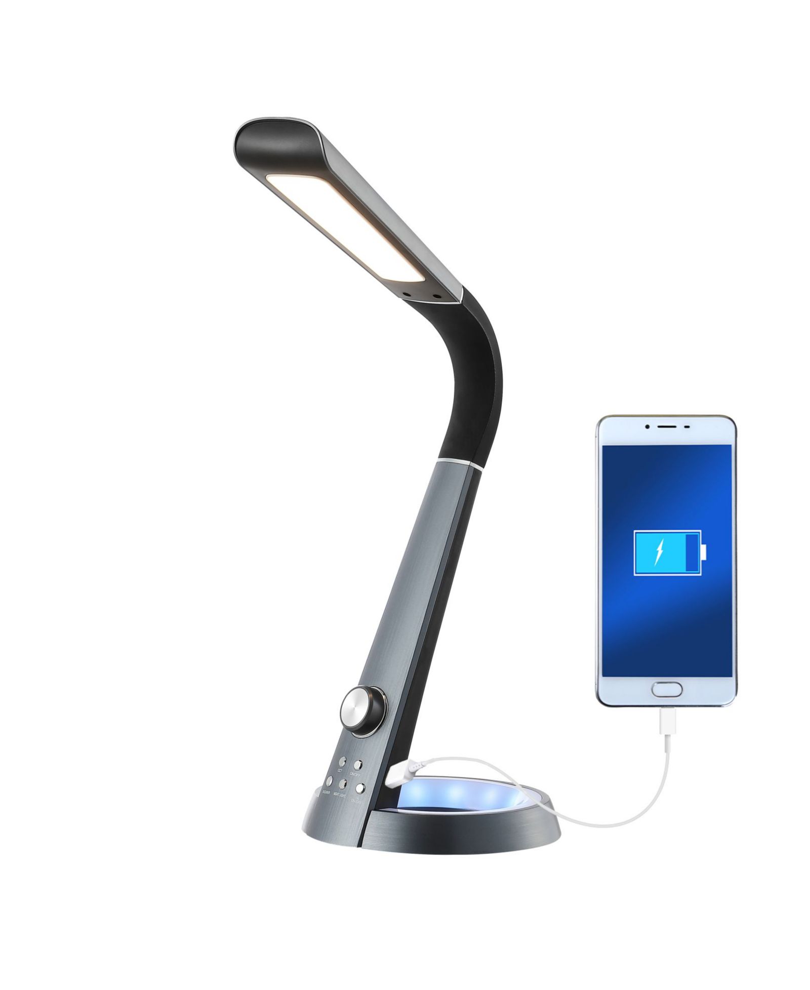 Milton Aluminum Contemporary Minimalist Adjustable Head Dimmable USB Charging LED Task Lamp