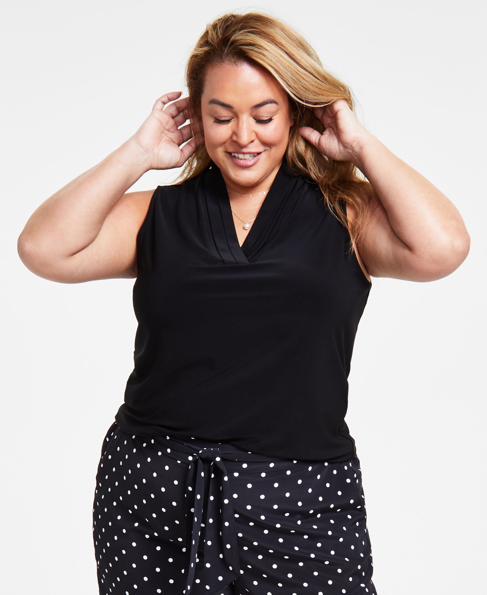 Anne Klein Plus Size Sleeveless Pleated V-Neck Top
