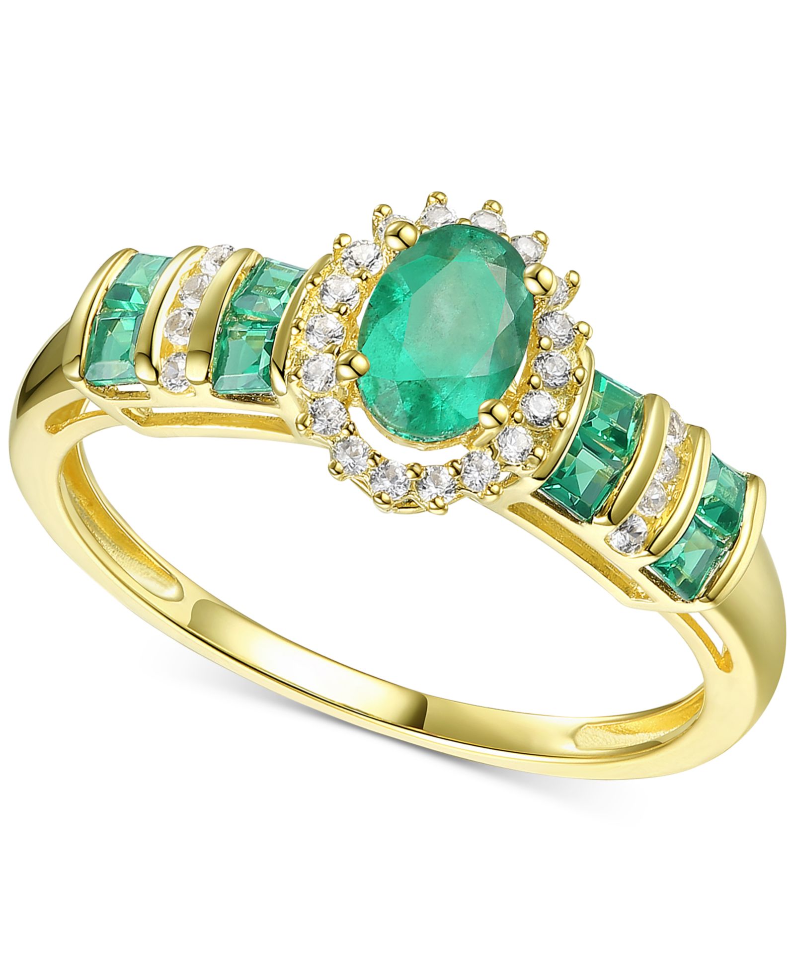 Sapphire (1 ct. t.w.) & Diamond (1/8 ct. t.w.) Ring (Also in Emerald & Ruby) in 14k Gold