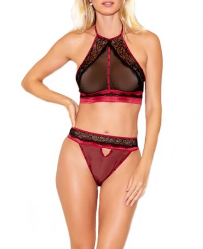 Женский комплект нижнего белья iCollection Phoenix Mesh & Floral Halter и трусики с пайетками, 2 части