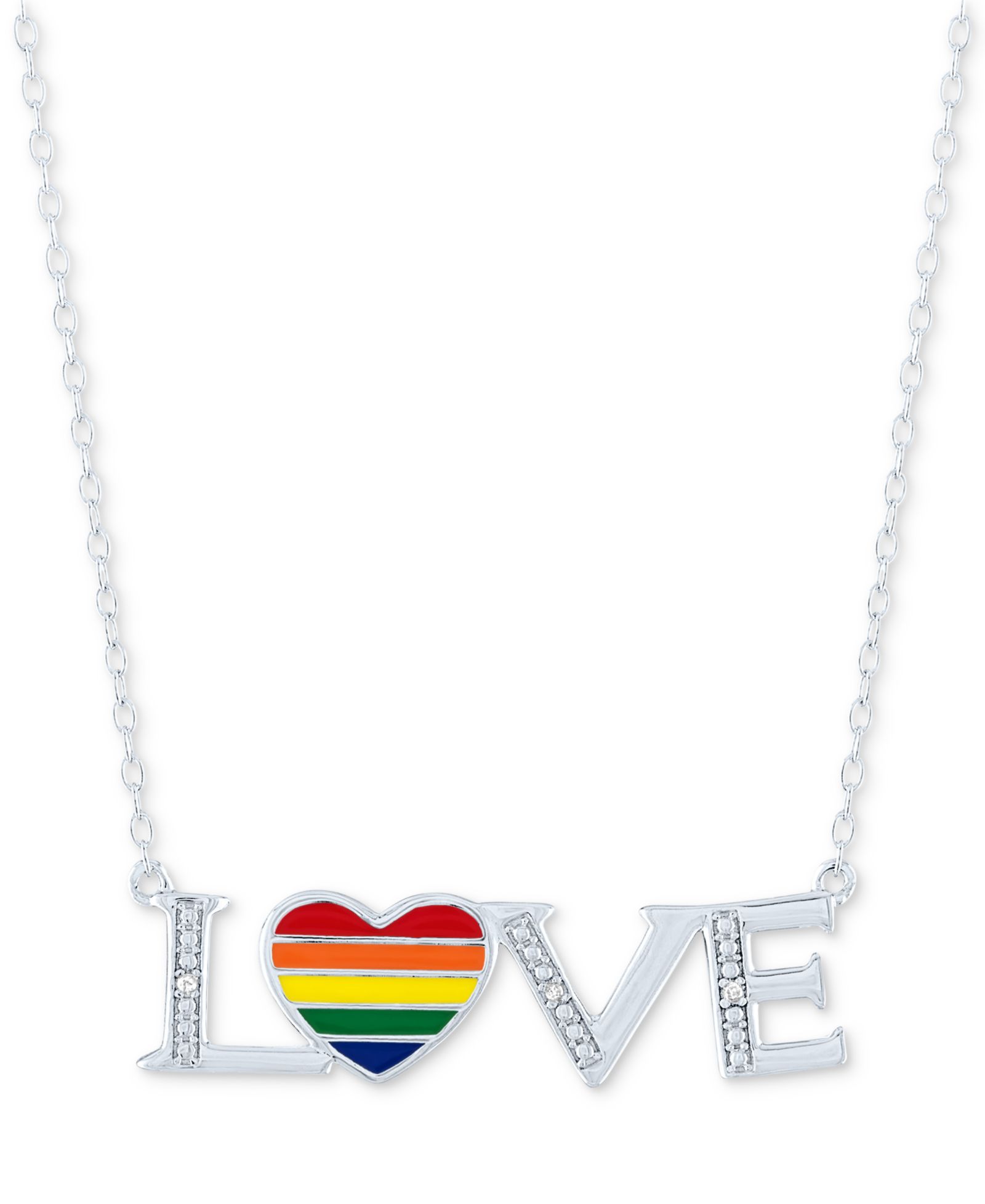 Подвеска-кулон Macy's Diamond Accent LOVE Heart в стерлинговом серебре 16" + 4"