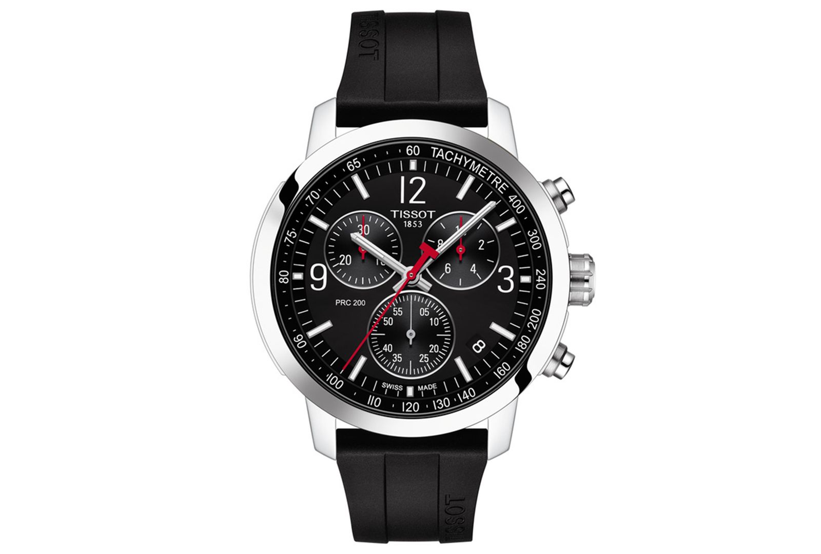 Tissot Men's Swiss Chronograph PRC 200 Black Rubber Strap Watch 43mm