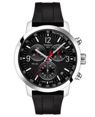 Мужские швейцарские часы Tissot Chronograph PRC 200, черный ремешок, 43mm