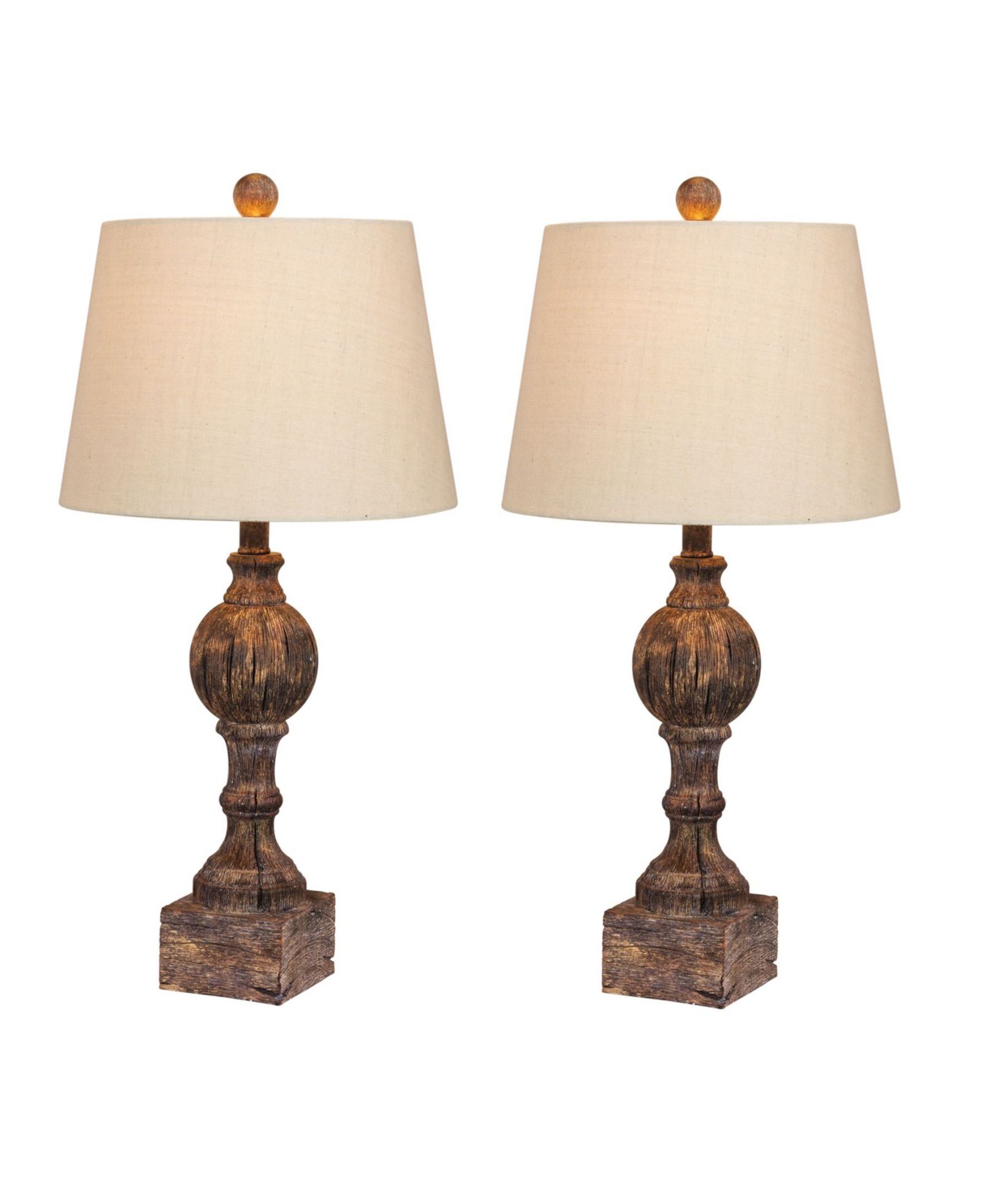 FANGIO LIGHTING Distressed Sculpted Column Resin Table Lamps, Set of 2