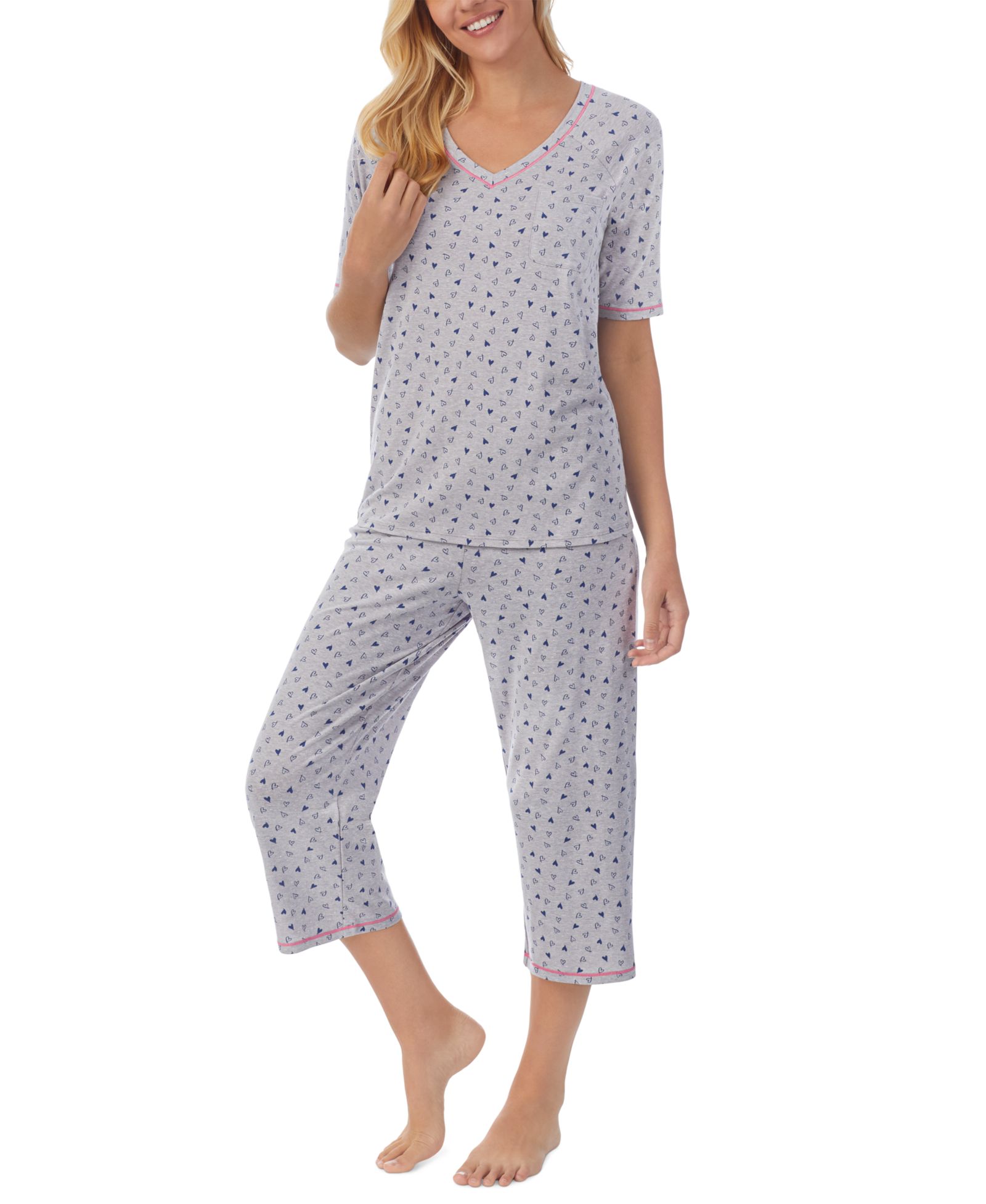 Cuddl Duds Women's Printed Elbow-Sleeve Top & Capri Pants Pajama Set
