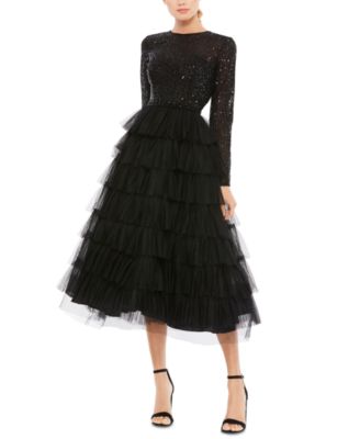 Mac Duggal Women's Sequined Layered Tulle A-Line Cocktail Dress