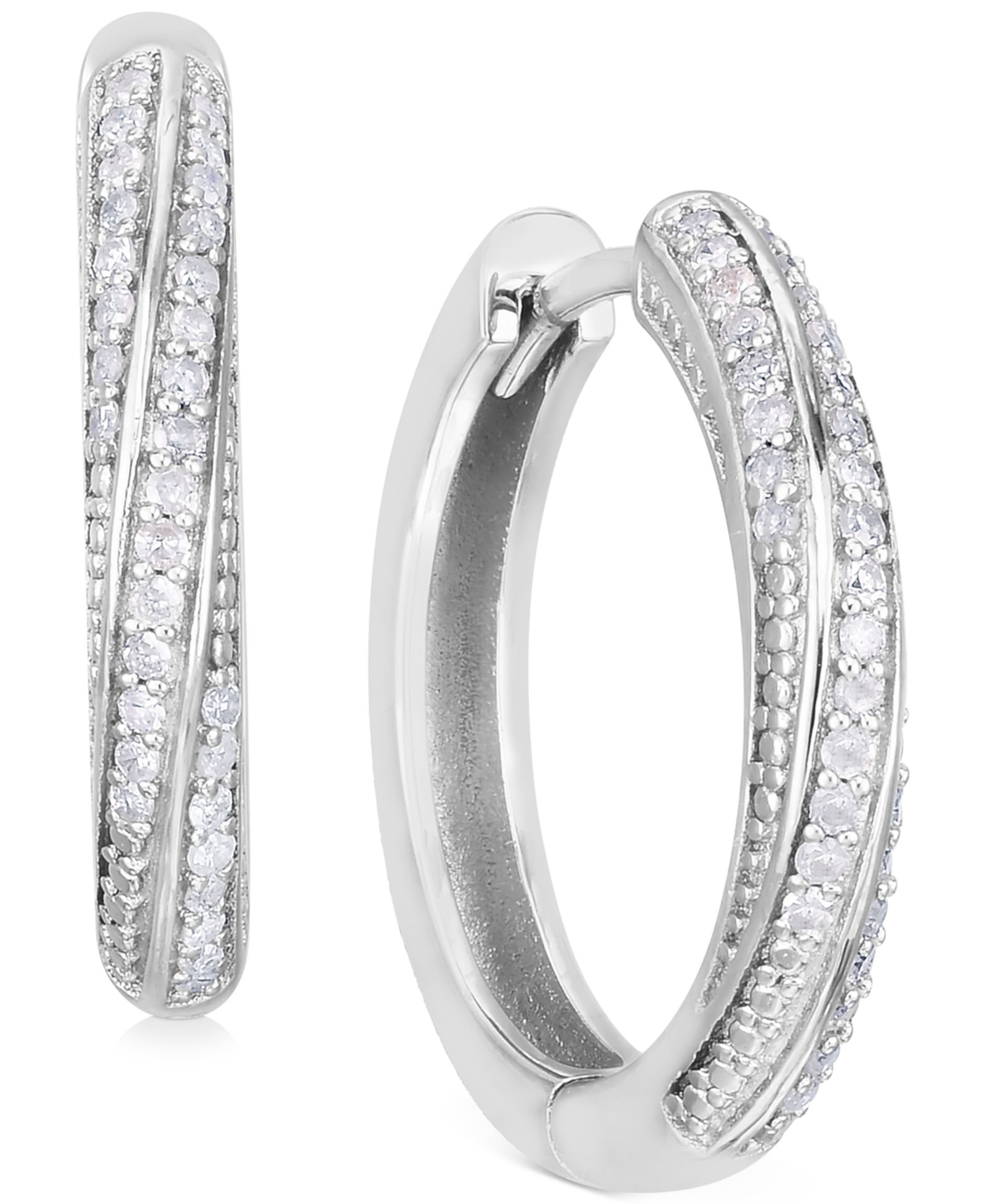 Серьги-кольца Diamond Twist (1/4 ct. t.w.) из стерлингового серебра, с напылением 14K Gold или 14K Rose Gold