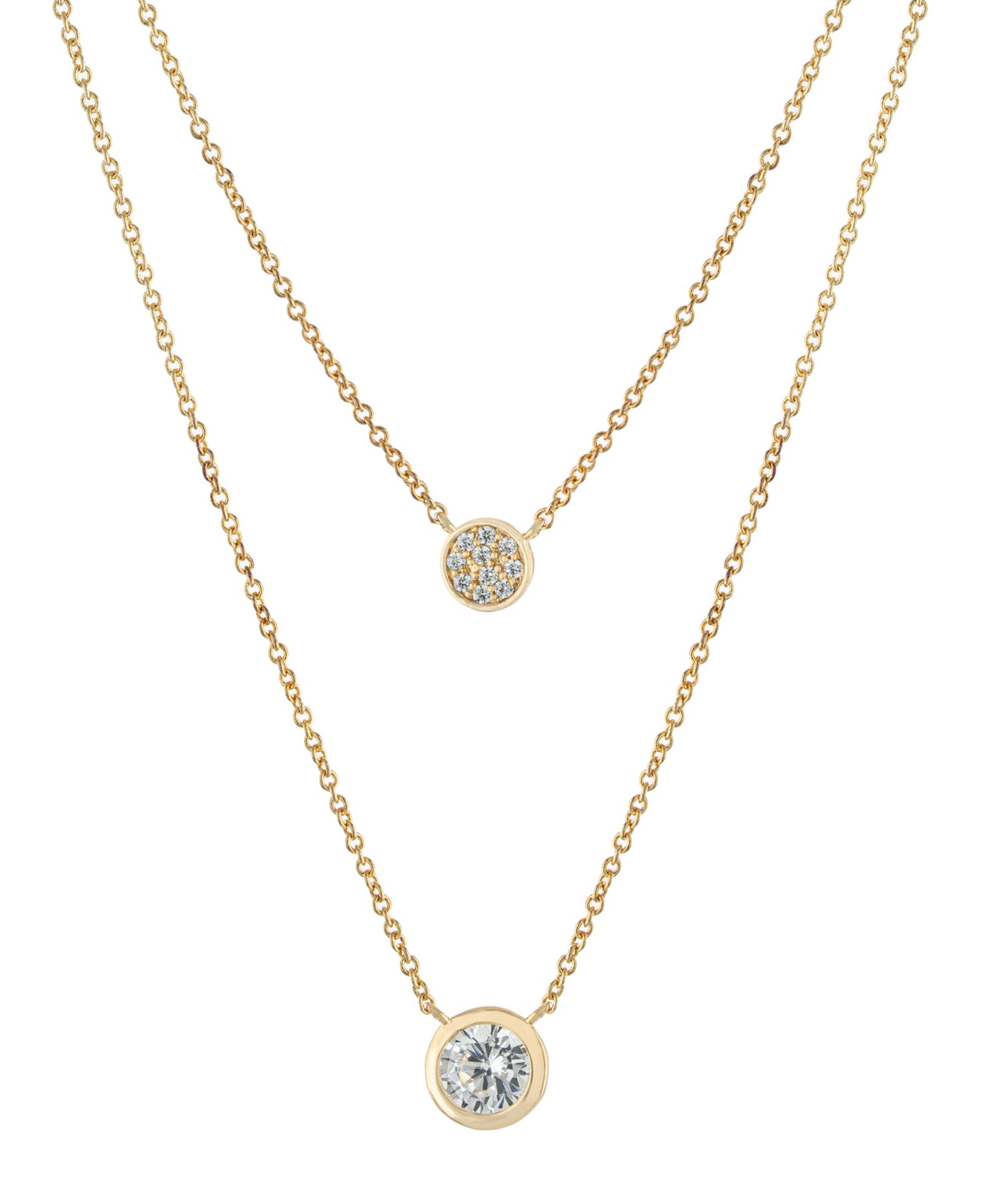 Double Layered Bezel Set 16" + 2" Cubic Zirconia Chain Necklace in Gold Over Sterling Silver