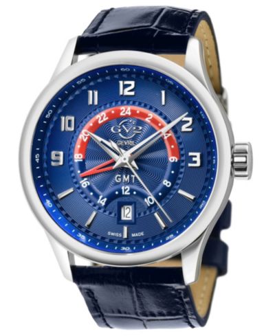 Мужские часы Gevril Giromondo Swiss Quartz с синим кожаным ремешком 42mm
