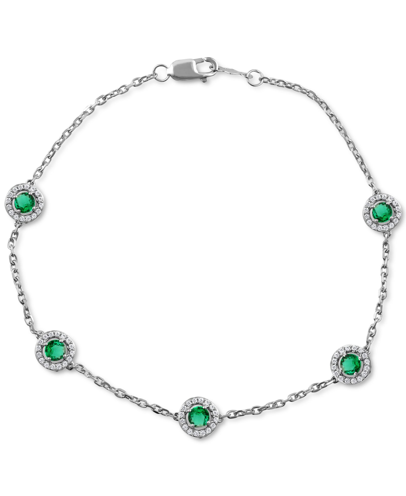 Браслет с цепочкой Halo из сапфира (7/8 ct. t.w.) и бриллиантов (1/4 ct. t.w.) в белом золоте 14k
