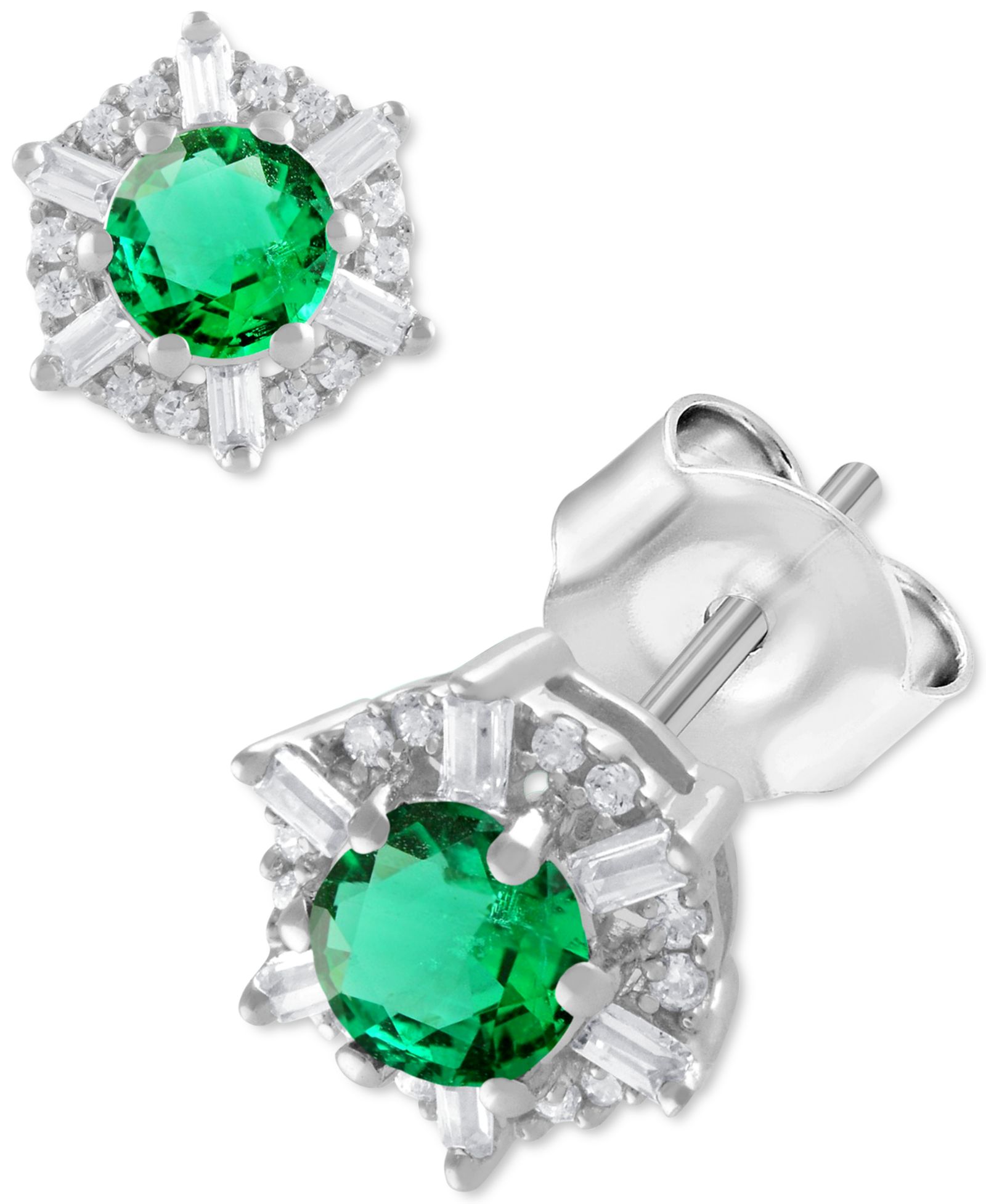 Sapphire (5/8 ct. t.w.) & Diamond (1/10 ct. t.w.) Stud Earrings in 14k White Gold (Also in Emerald & Ruby)