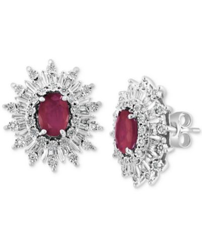 Серьги-гвоздики EFFY Sapphire (1/3 ct. t.w.) & Diamond (1/3 ct. t.w.) в 14k White Gold