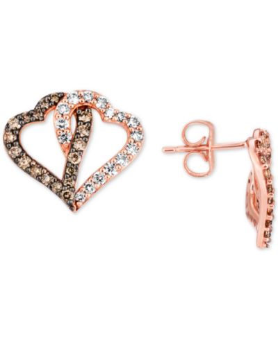 Le Vian® Chocolate Diamond (3/8 ct. t.w.) & Nude Diamond (3/8 ct. t.w.) Interlocking Heart Stud Earrings in 14k Rose, Yellow or White Gold
